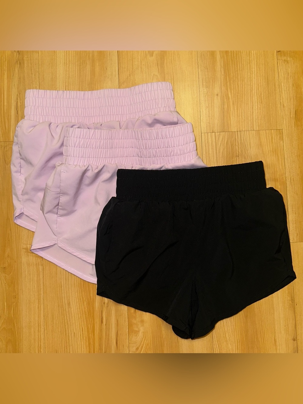 Women's Elastic Waist Running Shorts - Black & Light Purple